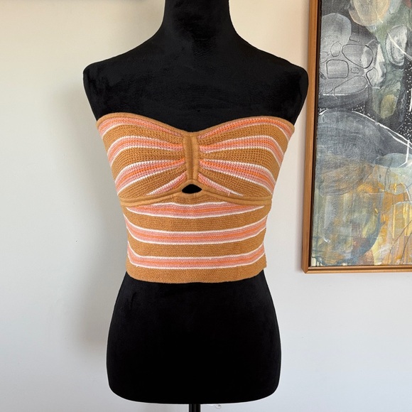 American Eagle Outfitters Tops - American Eagle Outfitters retro pink/orange/tan Striped knit Crop Top